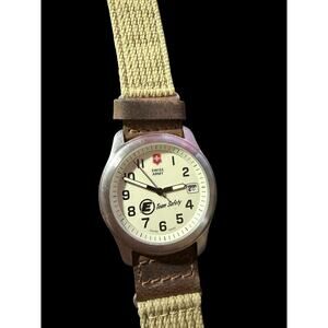 Swiss Army Team Safety Quartz Field Watch Stainless Steel Khaki Canvas Strap